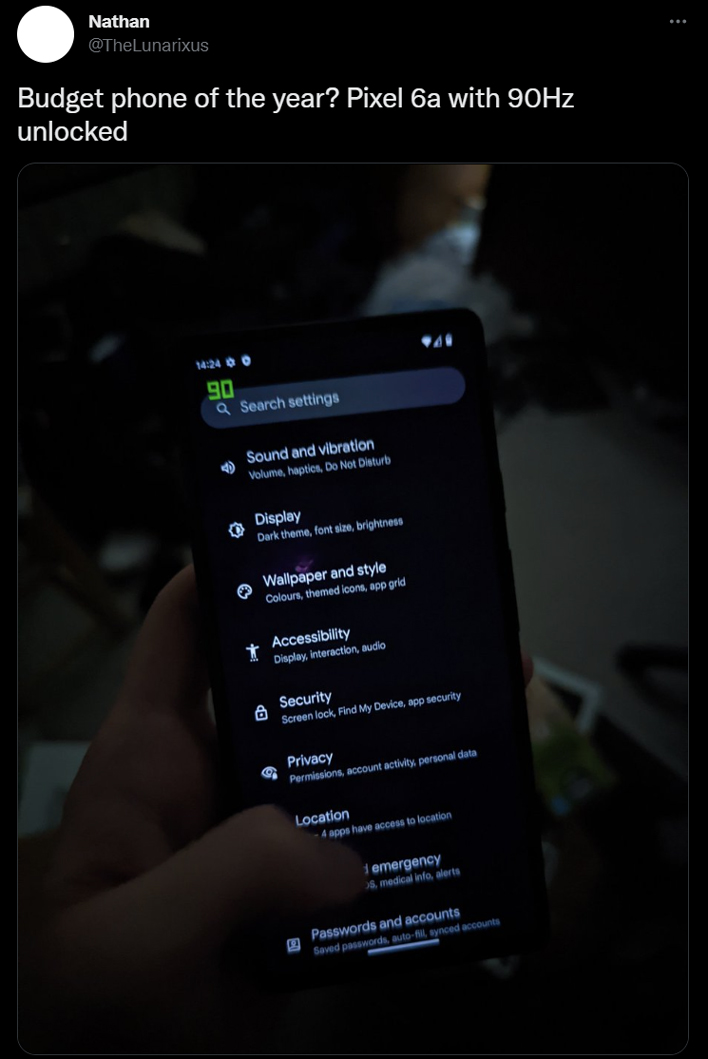 pixel 6a 90hz tweet